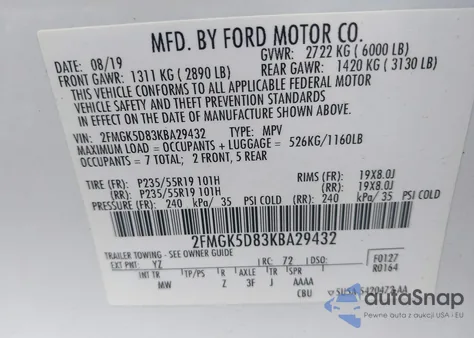 2019 Ford Flex Limited from USA, damaged, VIN 2FMGK5D83KBA29432